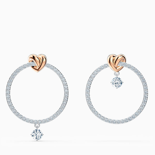 Lifelong Heart Hoop Pierced Earrings, White, Mixed Metal Finish